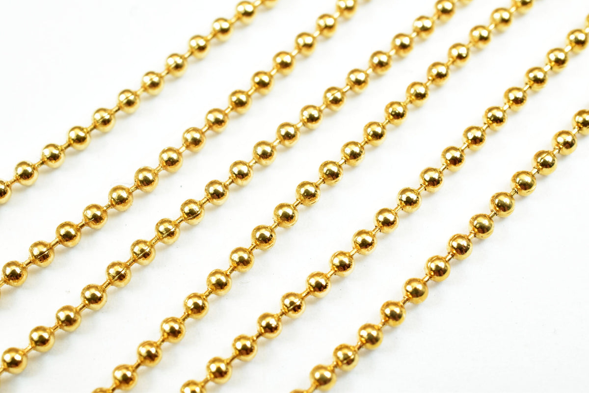 Gold Plated Round Ball Bead Chain: Fine Jewelry Supply, Electroplated 18K Gold Filled Copper (Delicate 1.5mm, Wholesale Lengths)