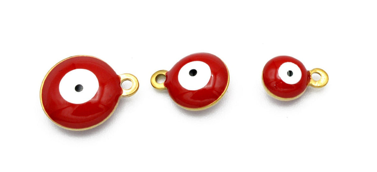 Evil Eye Gold Framed Charm - Blue Red Stainless Steel Pendant - Gold Plated, Craft Supplies, Protective Jewelry Component