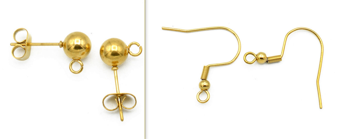 Stainless Steel Fish Wire Stud Earring Hooks, Gold-Plated (Hypoallergenic, 18x20mm Hooks, 5x15mm & 6x17mm Studs)