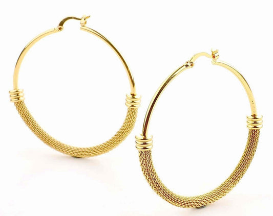 Mesh Hoop Earring Gold Filled Alternative 18K Round Hoops, Medium Size 35-53mm | Double Clad Classic Jewelry Gift