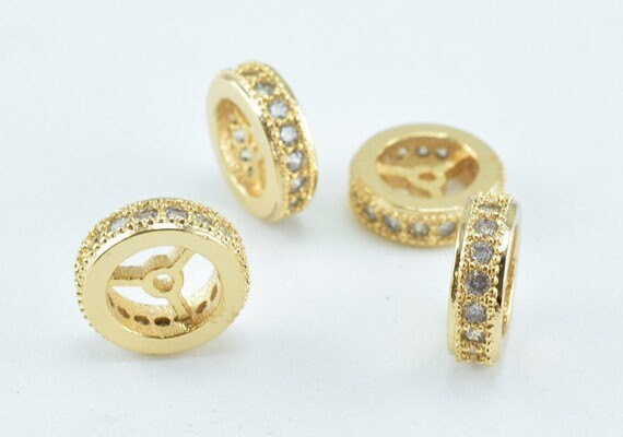 18k 10mm Roundel Gold Filled Look, EP Micro Pave Beads with Clear CZ Cubic Zirconia jewelry making supplies - detail image 4