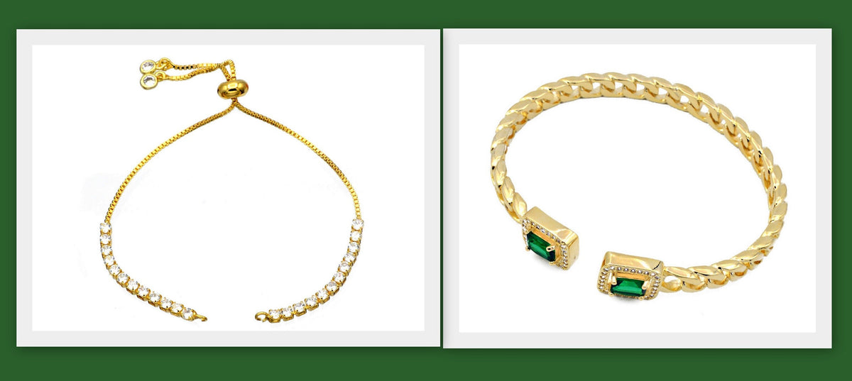 14K Women's Gold Filled EP Extension Bracelet/Bangel Crystal/Green Zircon bohemian Bling Jewelry Making tarnish resistant...