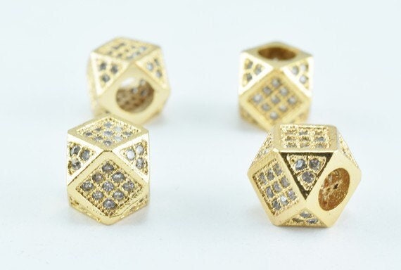 18k Gold Filled Look Cube Micro Pave Beads Zirconia Rhinestone Spacer 7mm with 3mm hole jewelry making supplies - detail i...