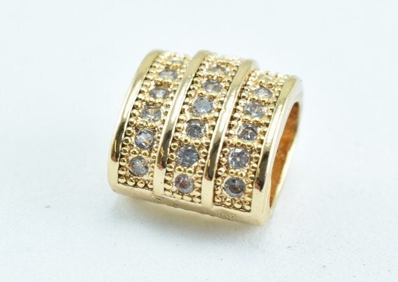 18k Gold Filled Look, EP Micro Pave Beads Size 8x6mm with Clear CZ Cubic Zirconia  GFM21 jewelry making supplies - detail...