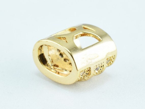 18k Gold Filled Look, EP Micro Pave Beads Size 8x6mm with Clear CZ Cubic Zirconia  GFM21 jewelry making supplies - detail...