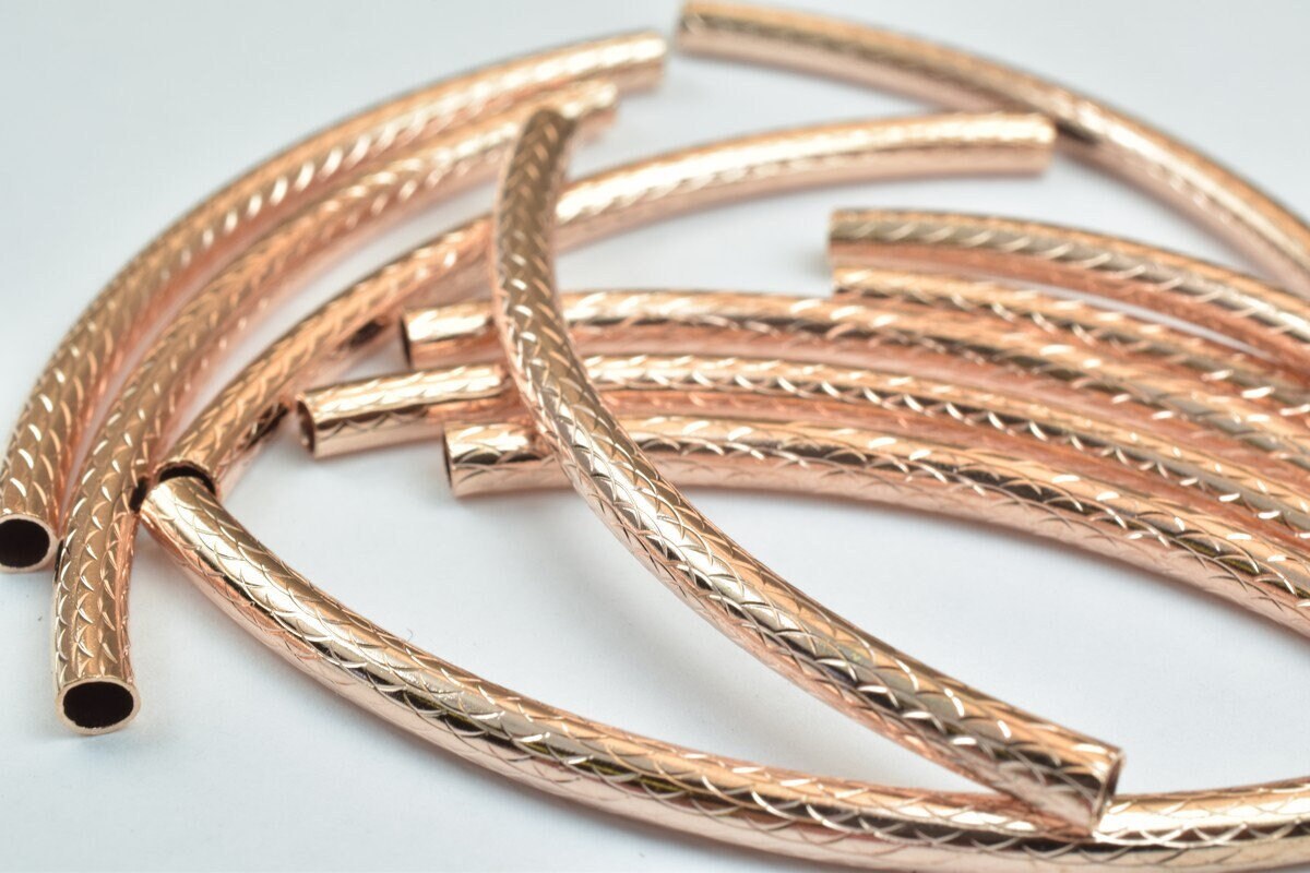 12 PCs Curve Tube Jewelry Finding Beads  3x40mm/3x45mm/3x50mm Diamond Cut Gold/Silver/ RoseGold For Jewelry Making jewelry...