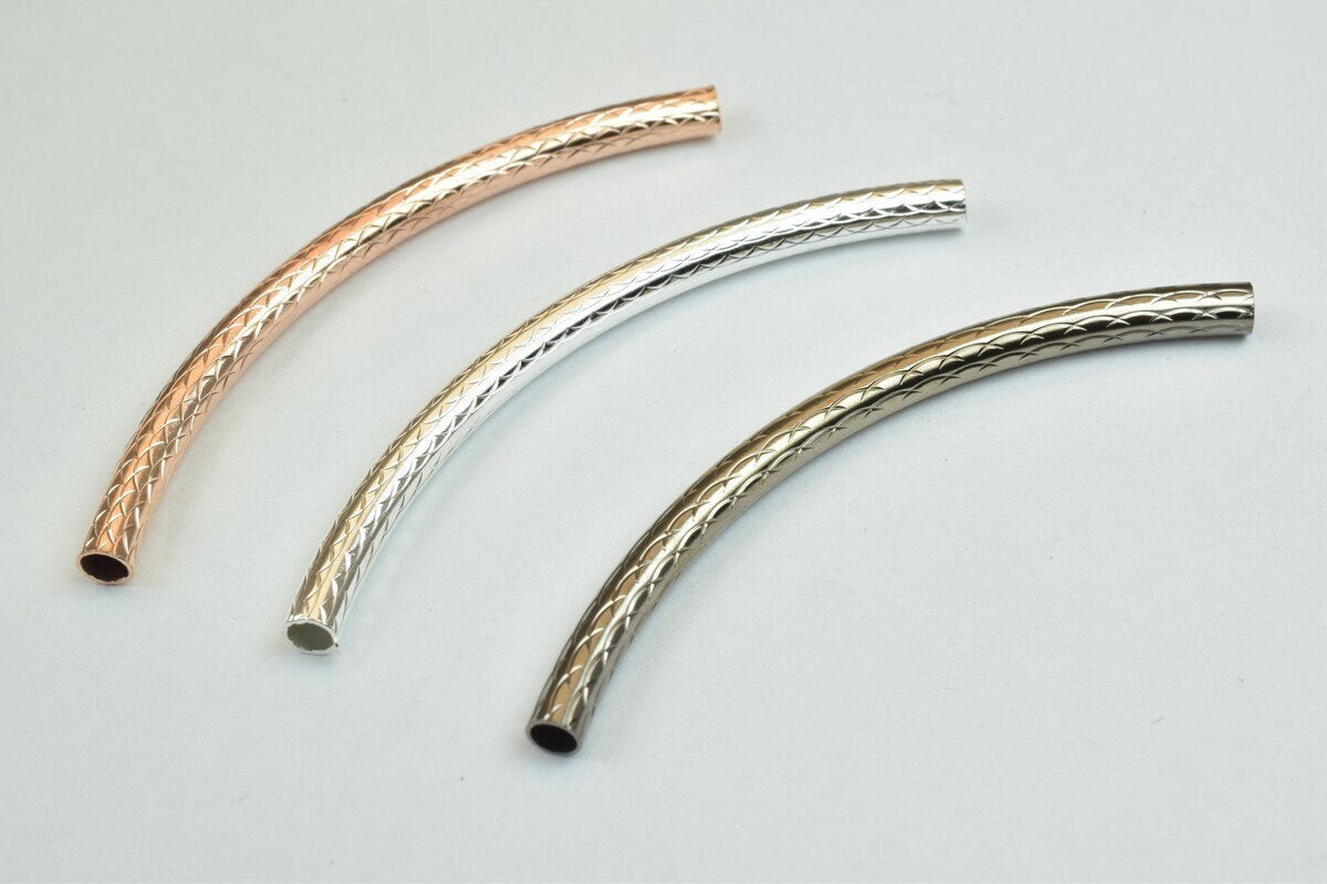 12 PCs Curve Tube Jewelry Finding Beads  3x40mm/3x45mm/3x50mm Diamond Cut Gold/Silver/ RoseGold For Jewelry Making jewelry...