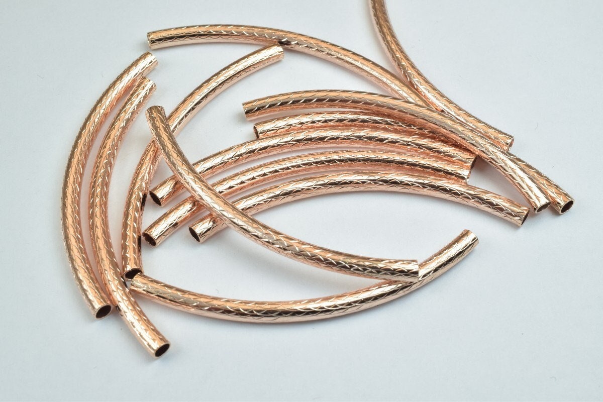 12 PCs Curve Tube Jewelry Finding Beads  3x40mm/3x45mm/3x50mm Diamond Cut Gold/Silver/ RoseGold For Jewelry Making jewelry...