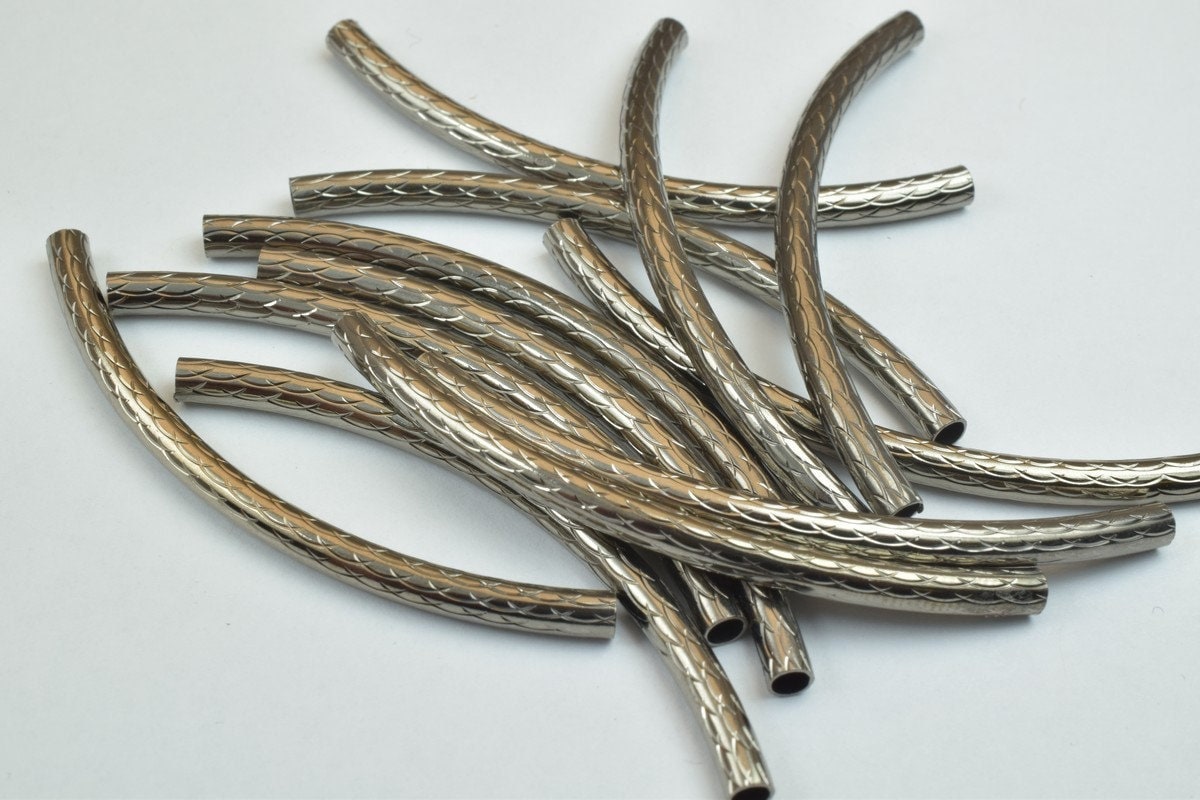 12 PCs Curve Tube Jewelry Finding Beads  3x40mm/3x45mm/3x50mm Diamond Cut Gold/Silver/ RoseGold For Jewelry Making jewelry...