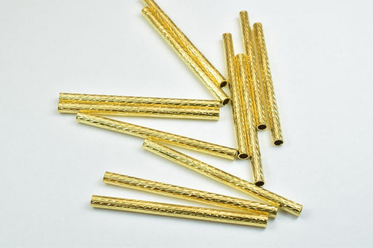 12 PCs Straight Tube Jewelry Finding Beads 3x40mm/3x45mm/3x50mm Diamond Cut Gold/Silver/ Rose Gold/ Gun Metal Diamond Cut...