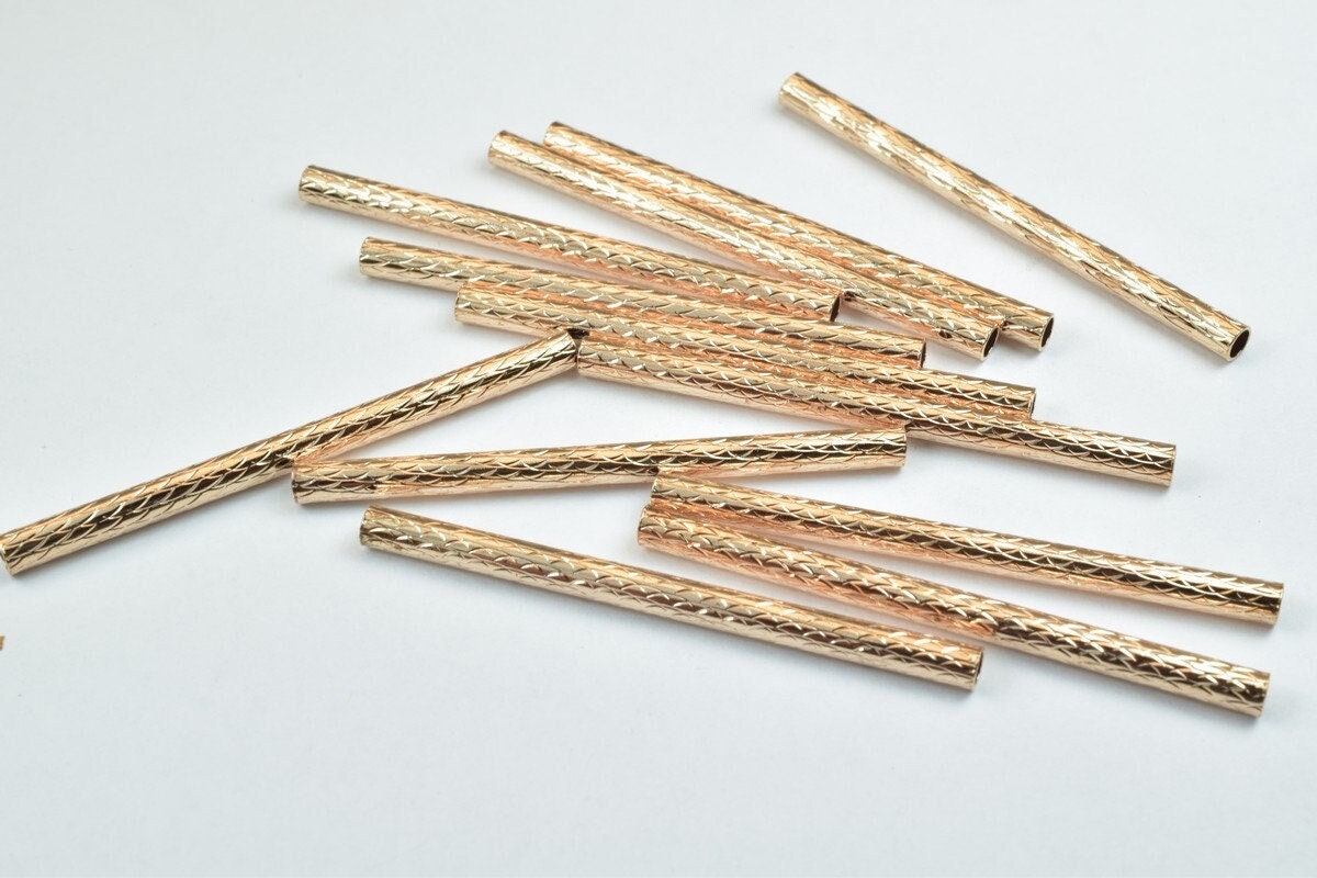 12 PCs Straight Tube Jewelry Finding Beads 3x40mm/3x45mm/3x50mm Diamond Cut Gold/Silver/ Rose Gold/ Gun Metal Diamond Cut...