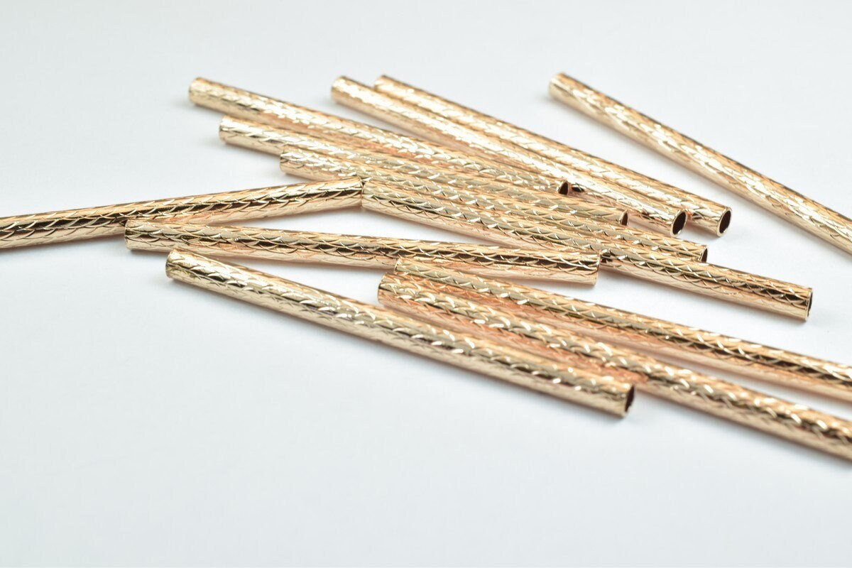 12 PCs Straight Tube Jewelry Finding Beads 3x40mm/3x45mm/3x50mm Diamond Cut Gold/Silver/ Rose Gold/ Gun Metal Diamond Cut...