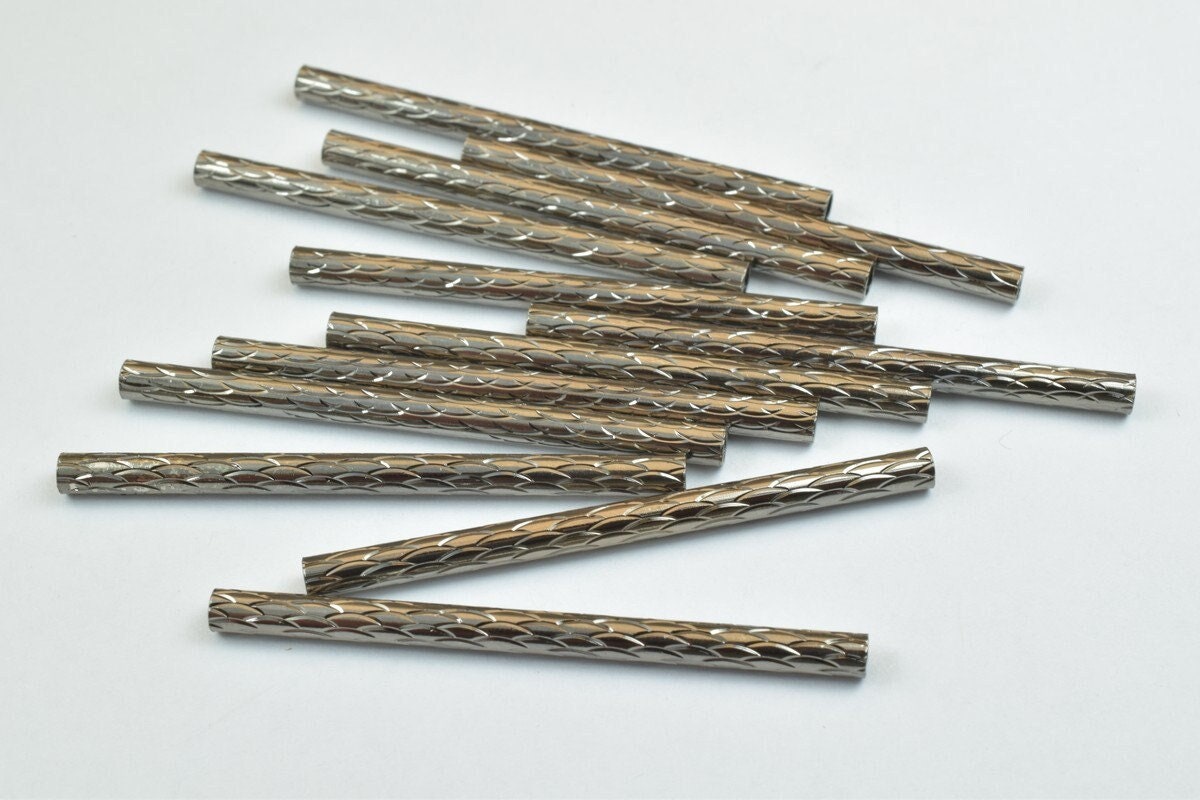 12 PCs Straight Tube Jewelry Finding Beads 3x40mm/3x45mm/3x50mm Diamond Cut Gold/Silver/ Rose Gold/ Gun Metal Diamond Cut...