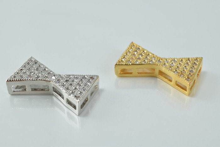 Bow Tie 17x10mm Connector: Clear CZ Micro Pave Beads - 18k Tarnish Resistant Gold, Tarnish Resistant, Jewelry Making Components