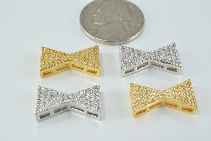 Bow Tie 17x10mm Connector: Clear CZ Micro Pave Beads - 18k Tarnish Resistant Gold, Tarnish Resistant, Jewelry Making Components