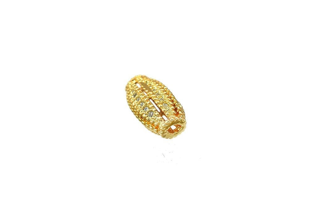 Cubic Zirconia Pave 18K Gold Filled EP Or Rhodium Plated CZ Rhinestone Beads Size 12.5x8mm,Thickness 6mm, Hole 2x1mm Oval...