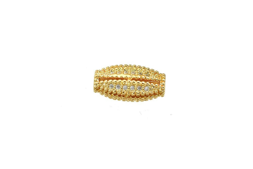 Cubic Zirconia Pave 18K Gold Filled EP Or Rhodium Plated CZ Rhinestone Beads Size 12.5x8mm,Thickness 6mm, Hole 2x1mm Oval...