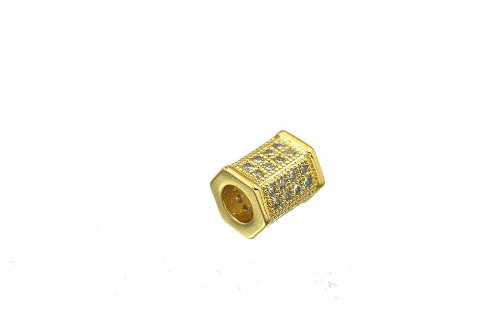 18k 8x7mm Roundel Gold Filled Look, EP Micro Pave Beads Clear CZ Cubic Zirconia  GFM47 jewelry making supplies - detail im...