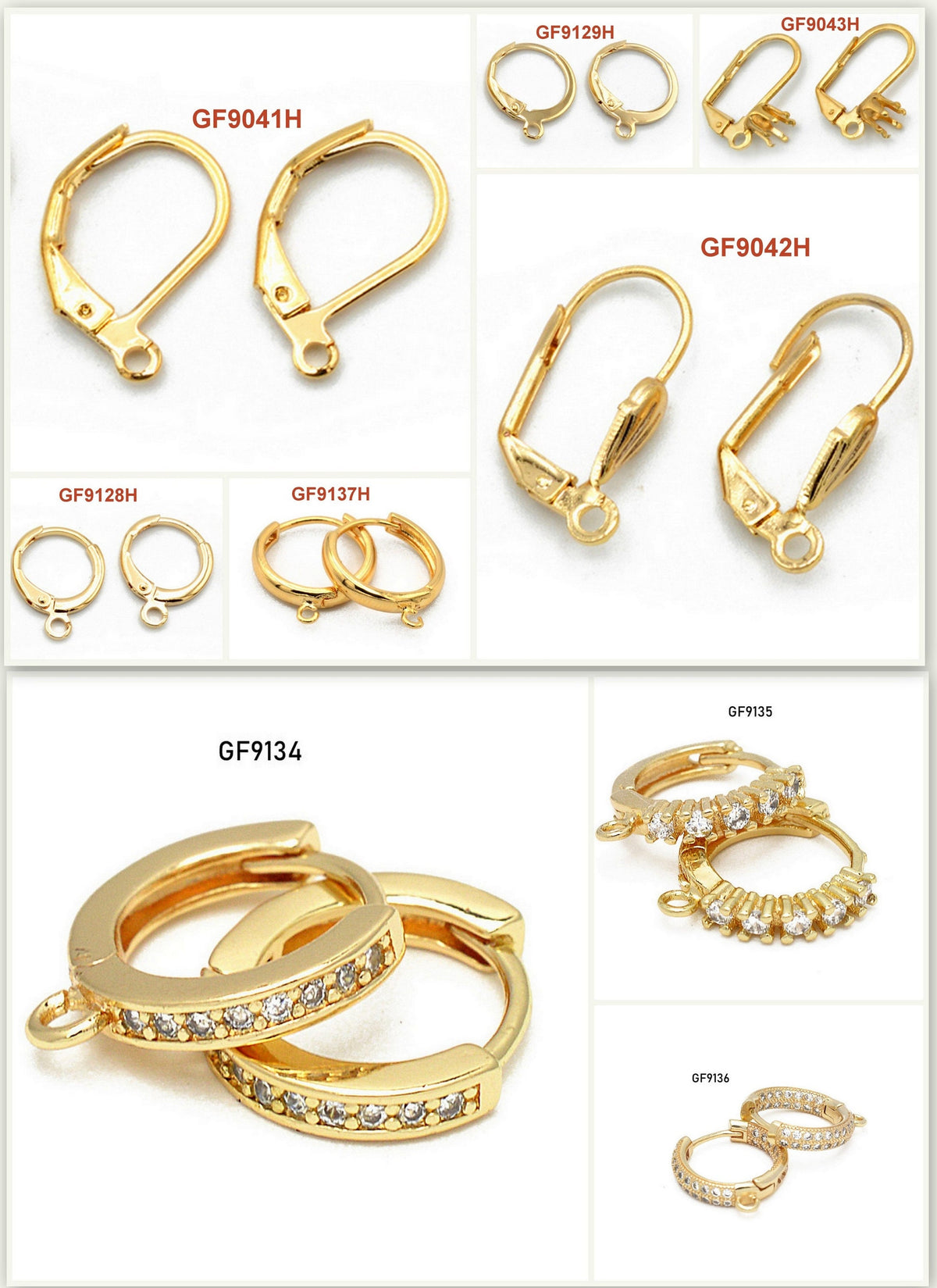 6 Pairs Hoop hook lever back Earring 18K Gold Filled Look, Fish line Findings jewelry making supplies - detail image 3