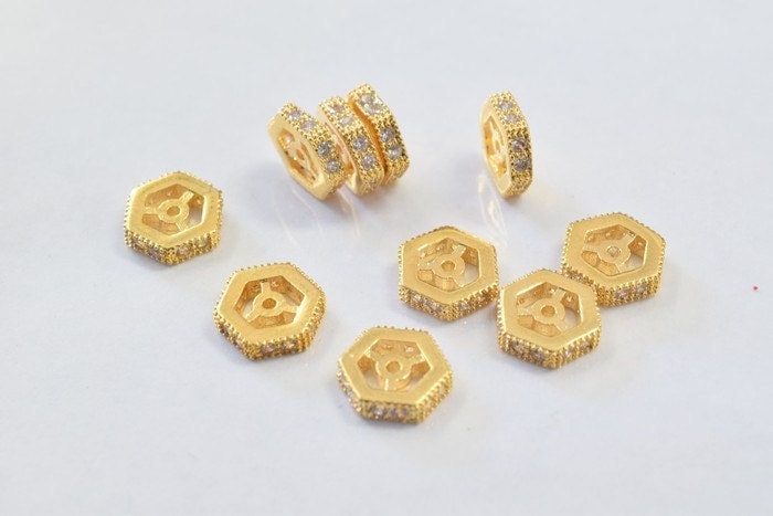 10mm Roundel 18k Gold Filled Look, EP Micro Pave Beads with Clear CZ Cubic Zirconia  GFM14G jewelry making supplies