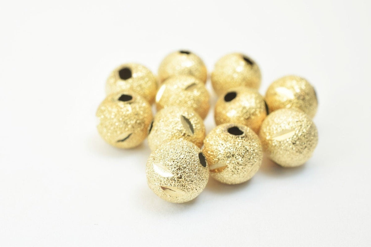 18K Gold Filled Alternative Beads Diamond Cut, Stardust Round Ball Findings (Sizes 8mm-10mm, Tarnish Resistant )