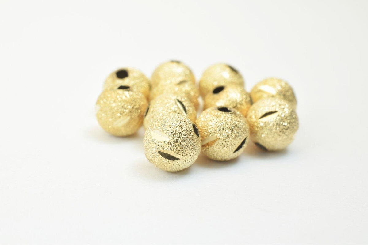 18K Gold Filled Alternative Beads Diamond Cut, Stardust Round Ball Findings (Sizes 8mm-10mm, Tarnish Resistant )