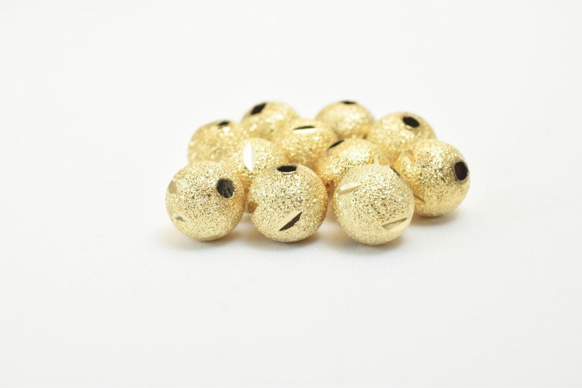18K Gold Filled Alternative Beads Diamond Cut, Stardust Round Ball Findings (Sizes 8mm-10mm, Tarnish Resistant )