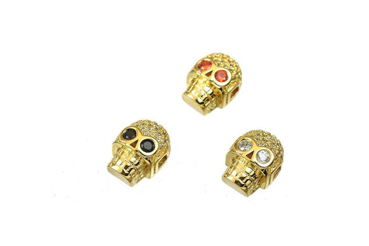 Skull Micro Pave 18K Gold Filled Look, EP CZ Cubic Zirconia Rhinestone Spacer Bead jewelry making supplies