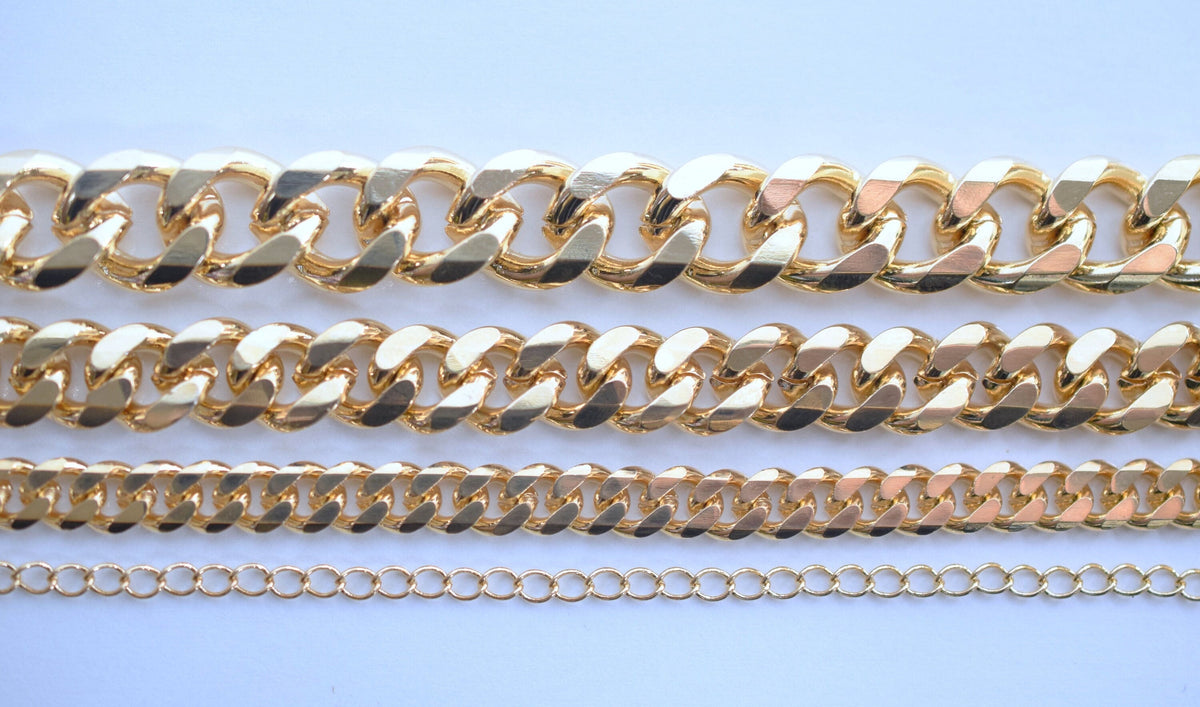 18K Gold Filled Look,Cuban Link Chain, Customize necklace Findings for Jewelry 3 Feet Wholesale Sizes 1.3mm, 1.6mm,2mm,2.8...