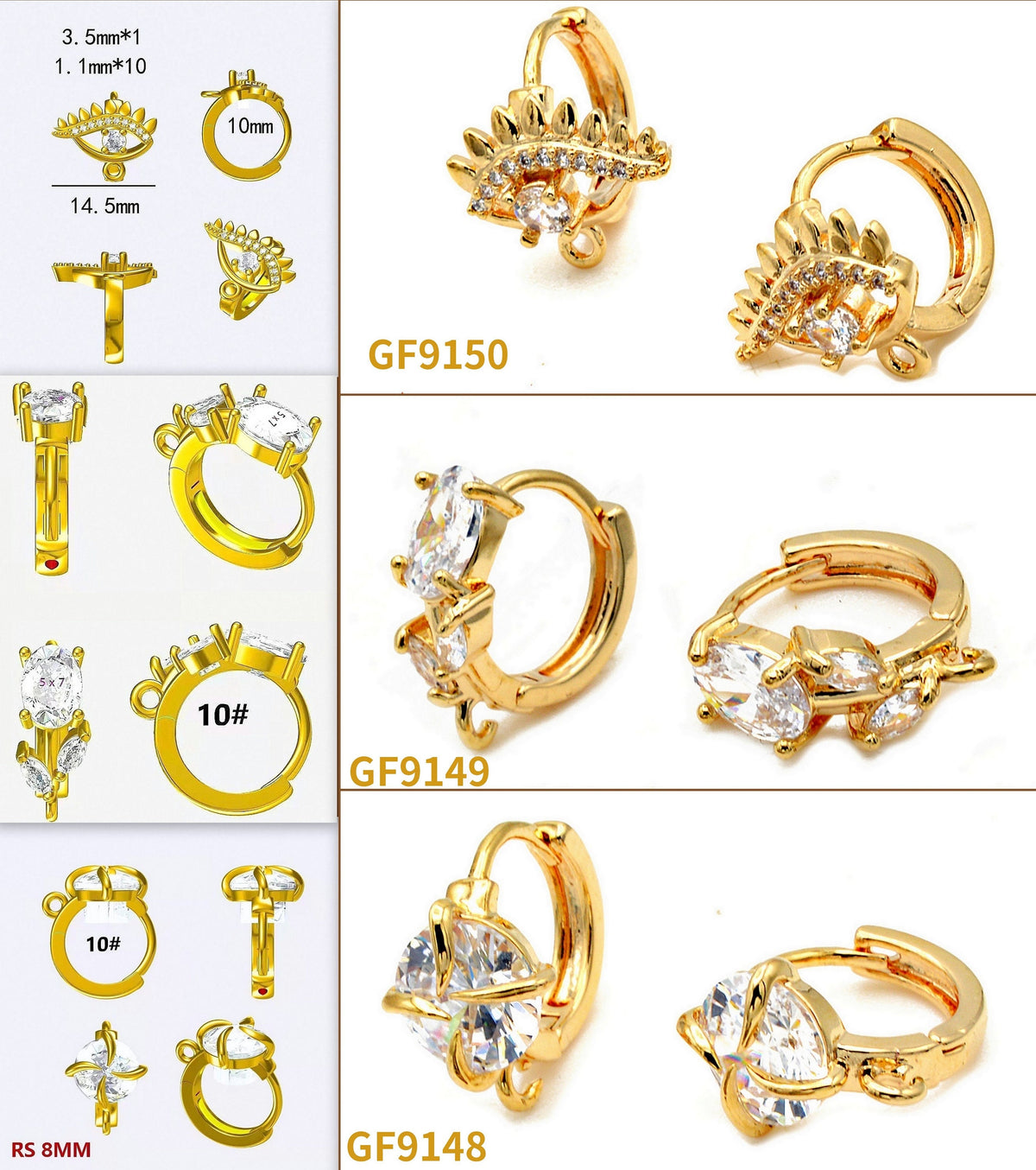Gold Filled Look, Lever back Hook Earring and Findings Clear Zircon Crystal Jewelry supplier and wholesale 3 PRs/PK jewelr...