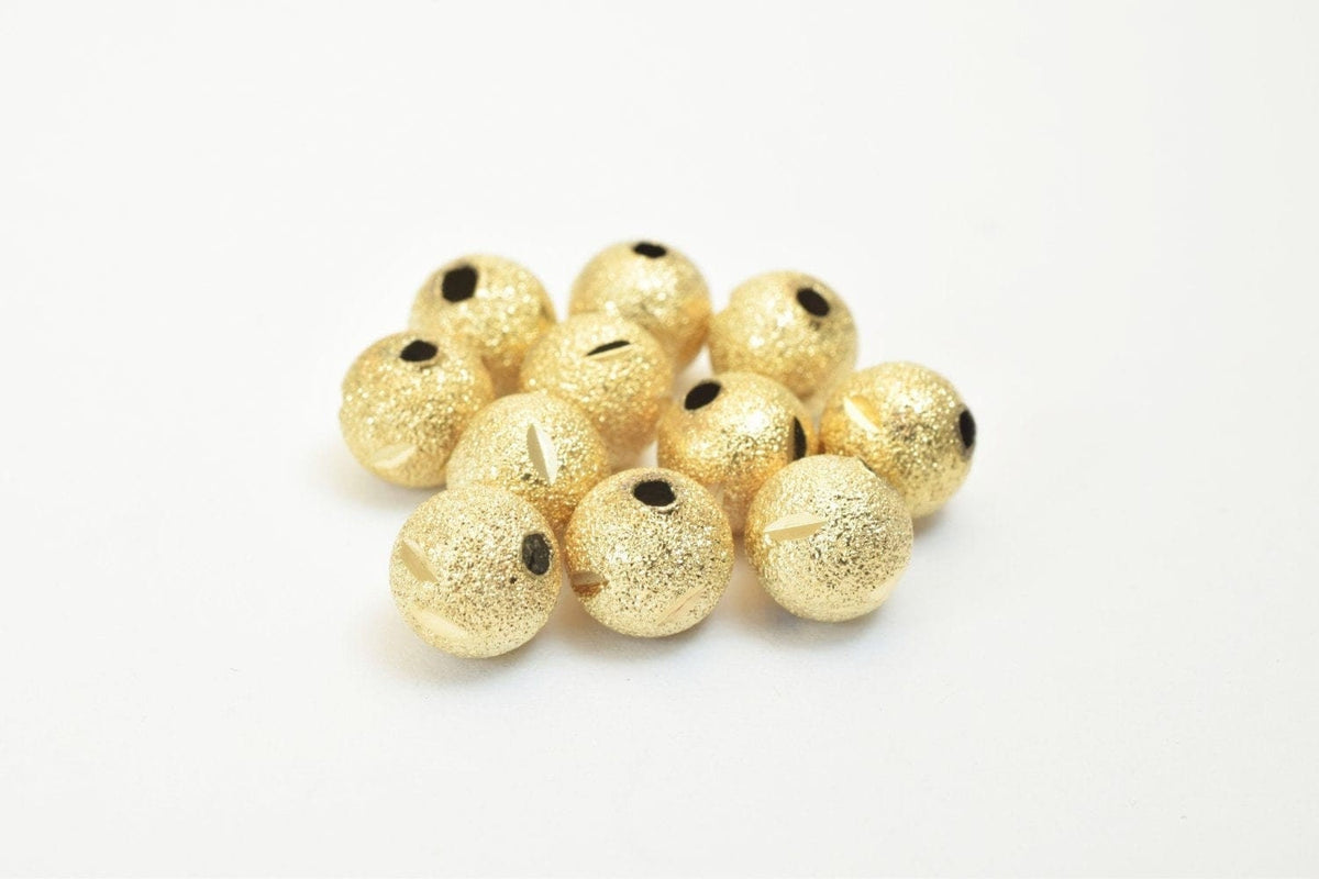 18K Gold Filled Alternative Beads Diamond Cut, Stardust Round Ball Findings (Sizes 8mm-10mm, Tarnish Resistant )