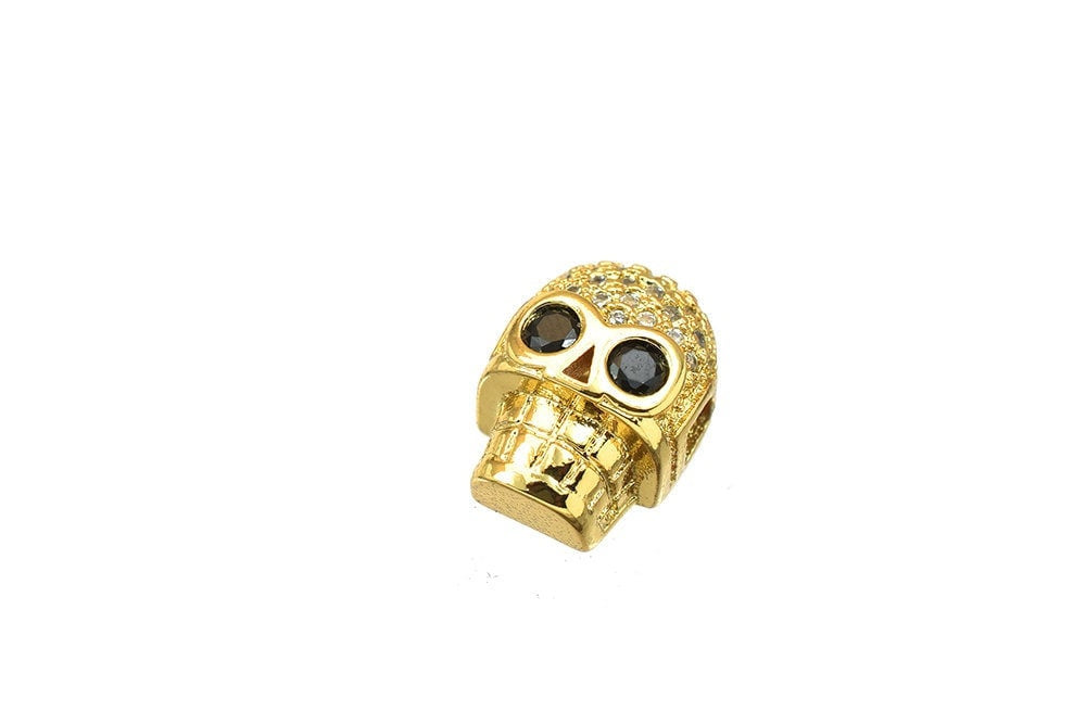 Skull Micro Pave 18K Gold Filled Look, EP CZ Cubic Zirconia Rhinestone Spacer Bead jewelry making supplies - detail image 3