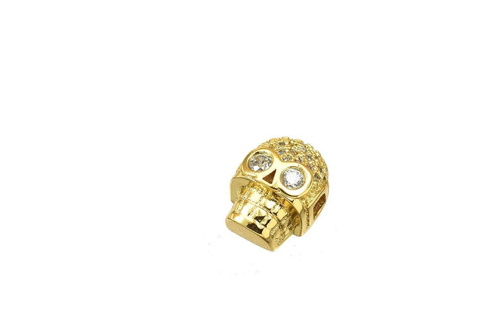 Skull Micro Pave 18K Gold Filled Look, EP CZ Cubic Zirconia Rhinestone Spacer Bead jewelry making supplies - detail image 4