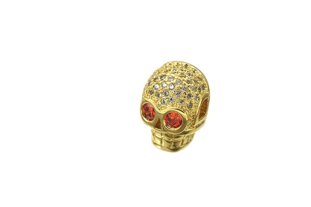 Skull Micro Pave 18K Gold Filled Look, EP CZ Cubic Zirconia Rhinestone Spacer Bead jewelry making supplies - detail image 5
