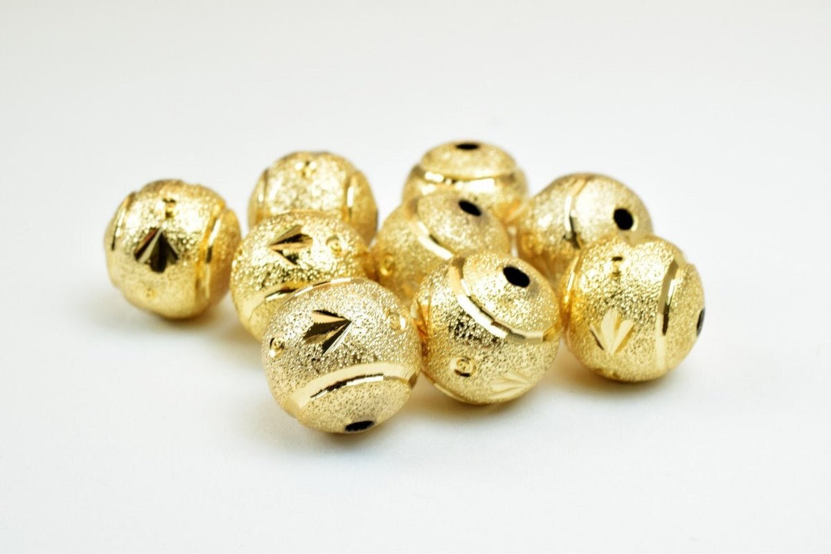 18K Gold Filled Alternative Stardust Diamond Cut Beads - Round Jewelry Components - Tarnish Resistant, Base, 8mm & 12mm