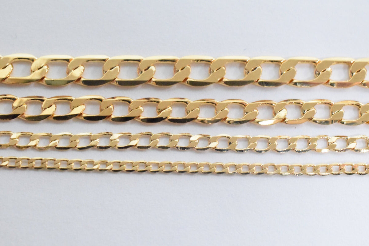 3 Ft/PK 18K Gold Filled Look, Chain Figaro Cuban Curb Chain Width 2mm/3mm/4mm/4.5mm/5mm/6mm/8mm customize findings Jewelry...