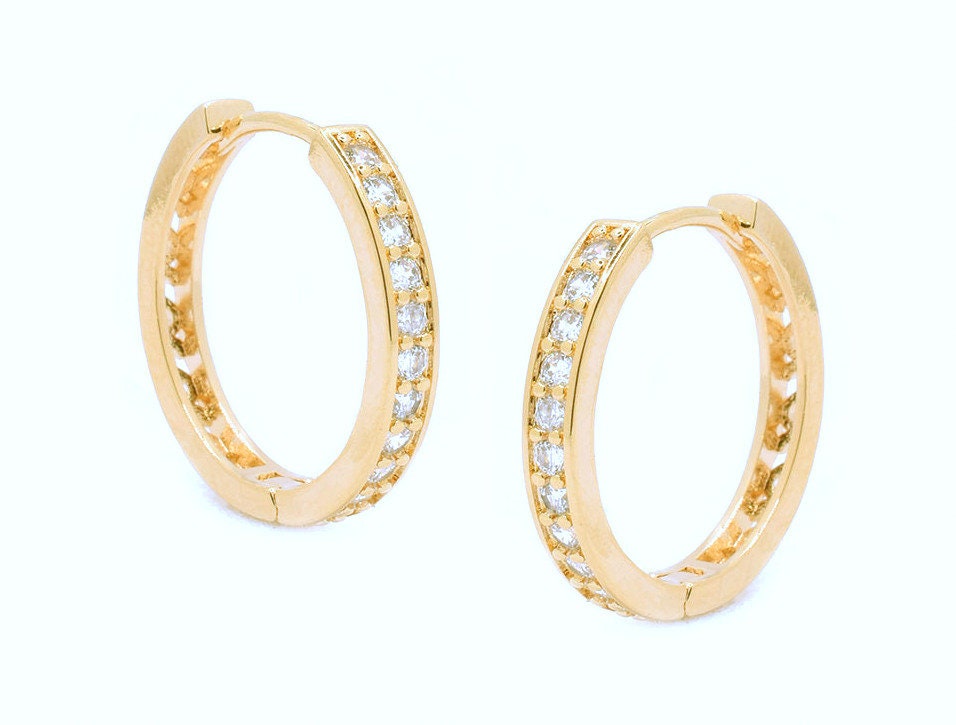 Elegant Golden Hoop Earrings with Pave Set Zirconia Luxurious with Cubic Zirconia Embellishments jewelry making supplies -...
