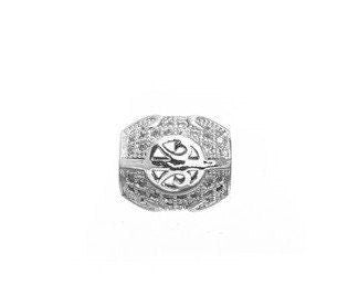 Oval Micro Pave Rhodium Plated Bead With Cubic Zirconia jewelry making supplies - detail image 2