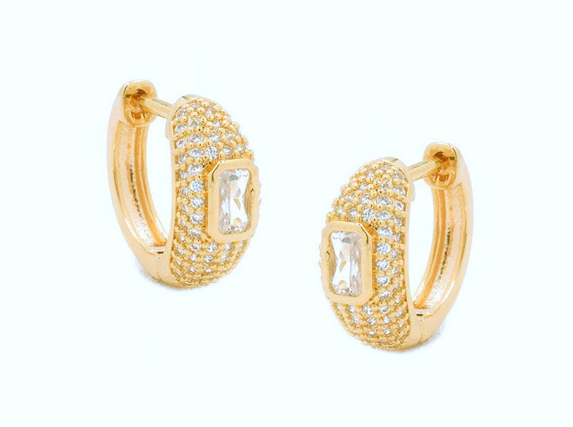 Elegant Golden Hoop Earrings with Pave Set Zirconia Luxurious with Cubic Zirconia Embellishments jewelry making supplies -...