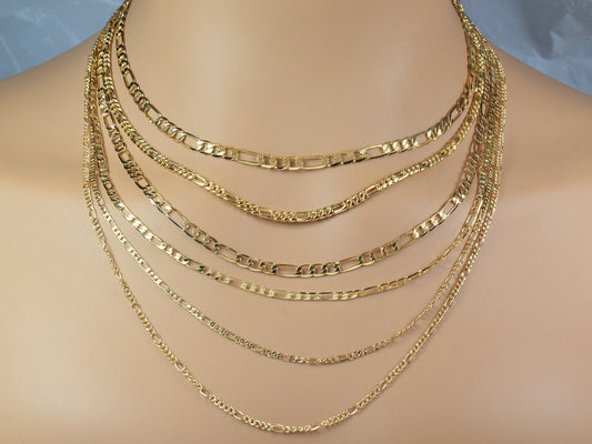 3 Feet 18K Gold Filled Look, Chain Figaro Curb Necklace personalize Chain Width 2mm/3mm/3.5mm/4mm findings for Jewelry Sup...