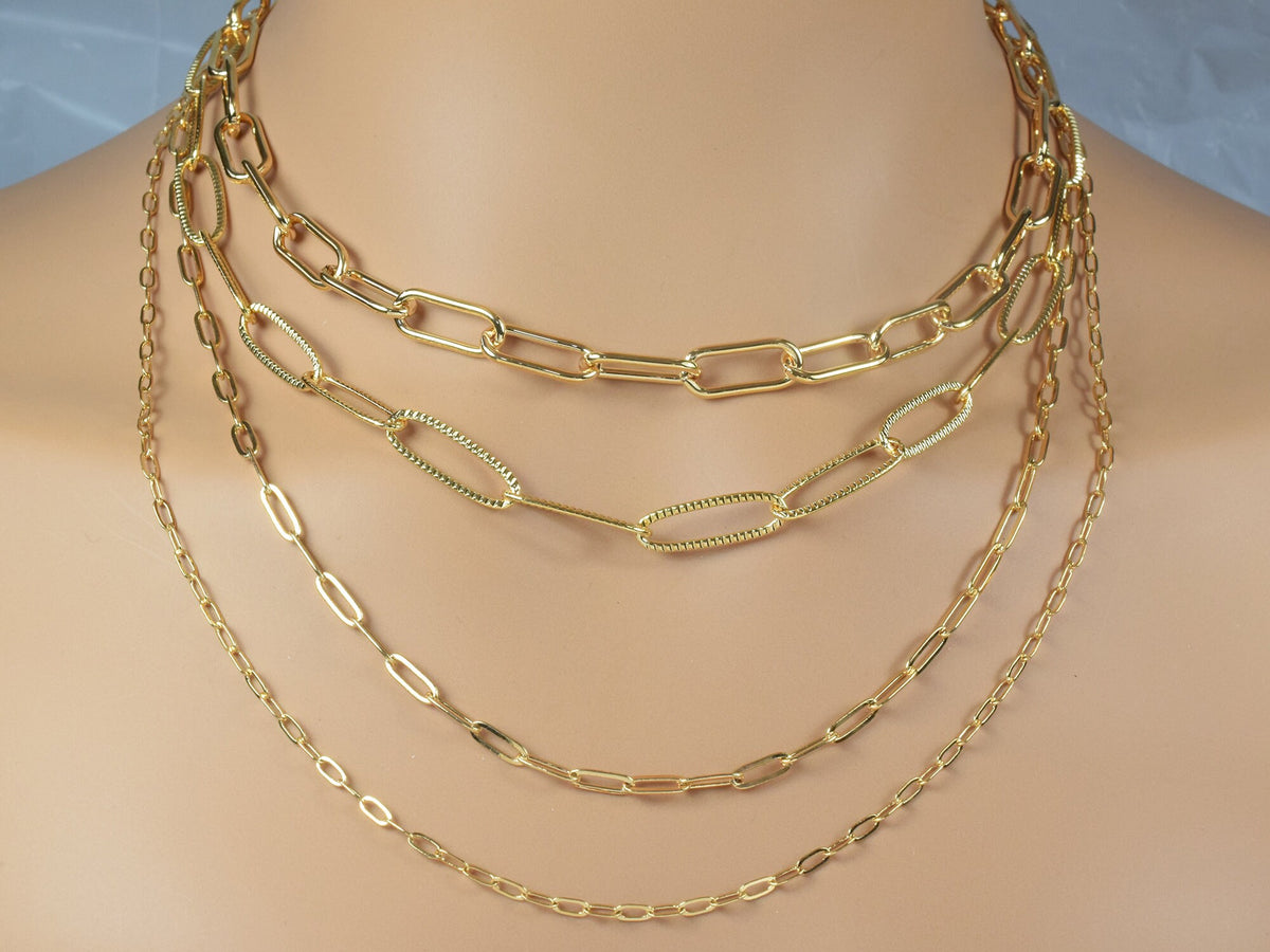 18K/14K Gold Filled Look, Paper Clip Cable Link Chain findings necklace Jewelry 3 FT/ PK jewelry making supplies