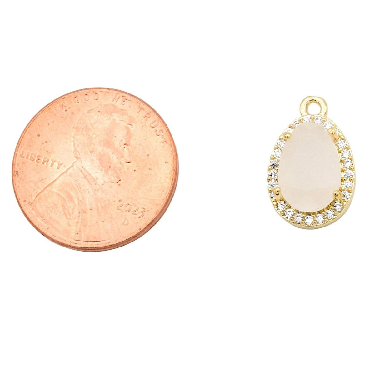 Gold Filled Look EP 18K Tear Drop Pendant: Classic Halo Zirconia Charm, Durable Gold Finish | 15x10mm, Jewelry Making Supply