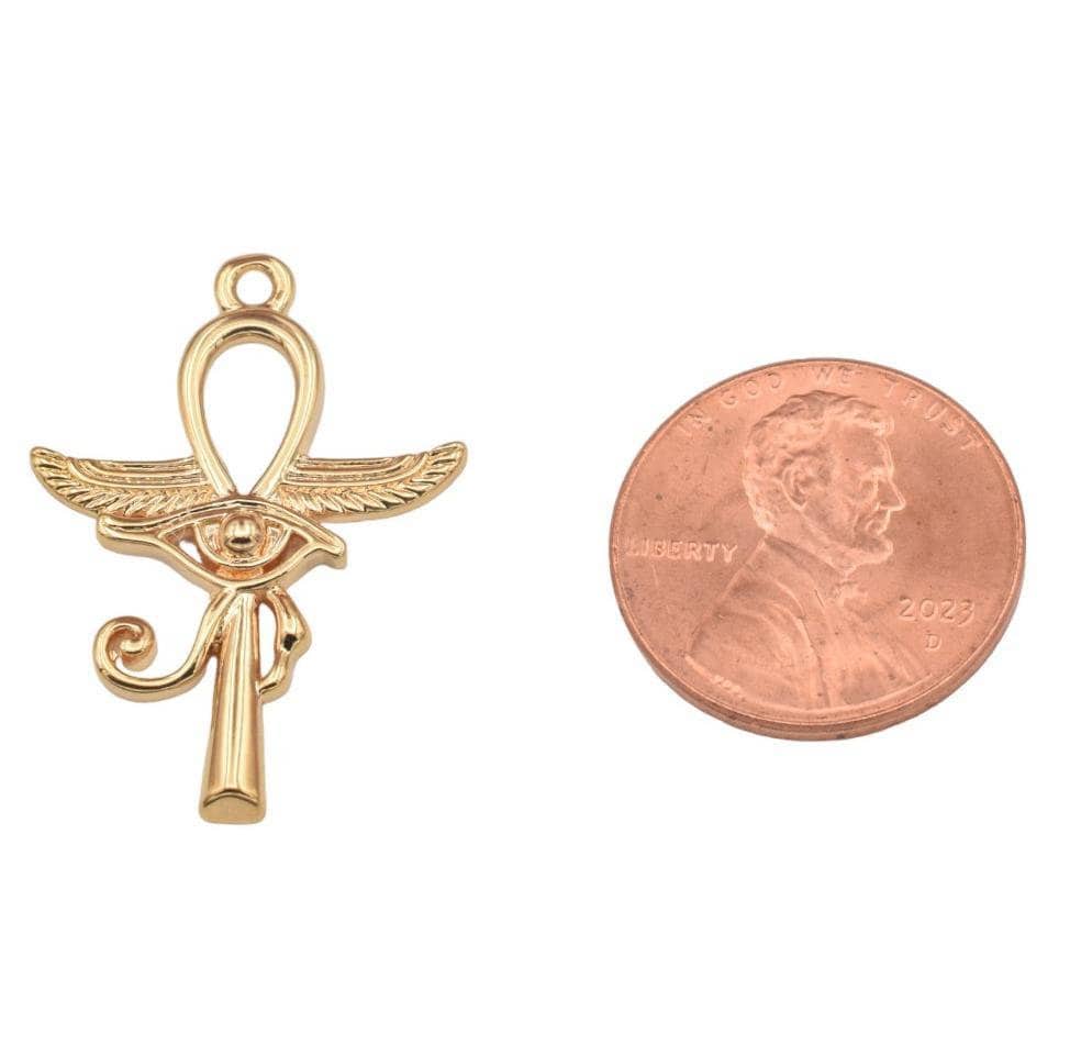 EP Egyptian Ankh Pendant Charm - Eternal Life Symbol Jewelry Component, Gold Filled Look, Copper Base, Loop Top Design