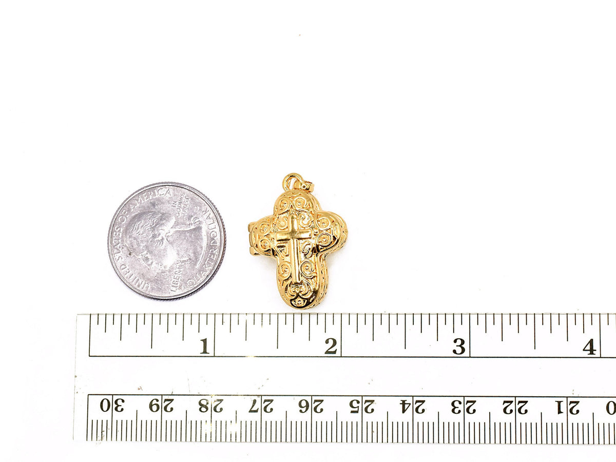 Gold Filled Look Ep Cross Locket Pendant: Faith Inspired Memory Jewelry, Dainty Gold Necklace (27x20x11mm, 18k Alternative)