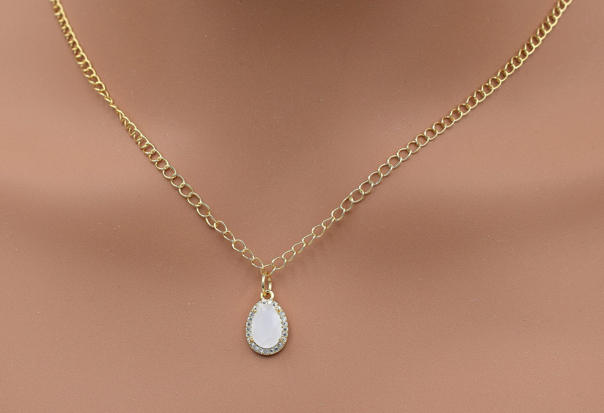 Gold Filled Look EP 18K Tear Drop Pendant: Classic Halo Zirconia Charm, Durable Gold Finish | 15x10mm, Jewelry Making Supply