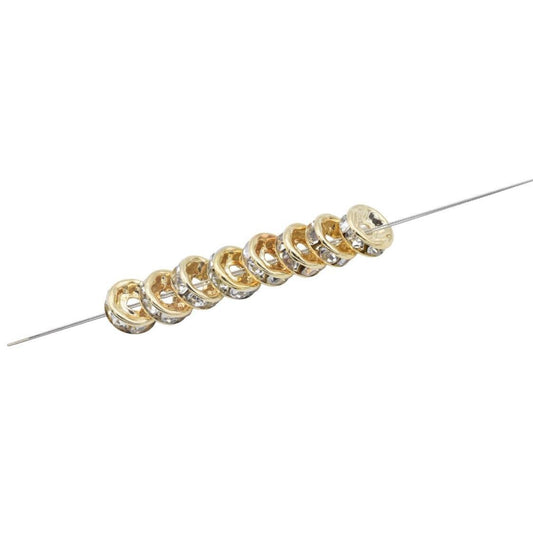 Gold Filled Alternative EP 14k 8MM Rhinestone Roundel Spacer Bead: Sparkling Crystal Detail - Durable Gold Tone, Jewelry Supplies