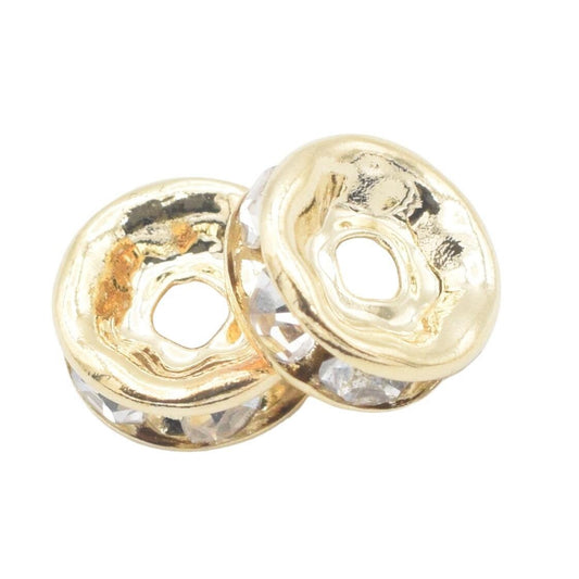 Gold Filled Alternative EP 14k 8MM Rhinestone Roundel Spacer Bead: Sparkling Crystal Detail - Durable Gold Tone, Jewelry Supplies