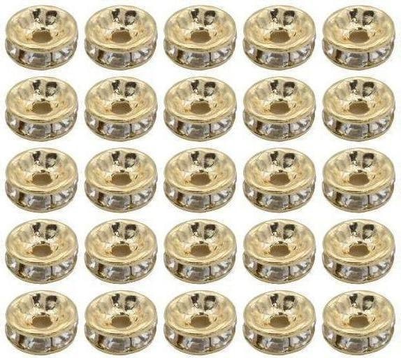 Gold Filled Alternative EP 14k 8MM Rhinestone Roundel Spacer Bead: Sparkling Crystal Detail - Durable Gold Tone, Jewelry Supplies