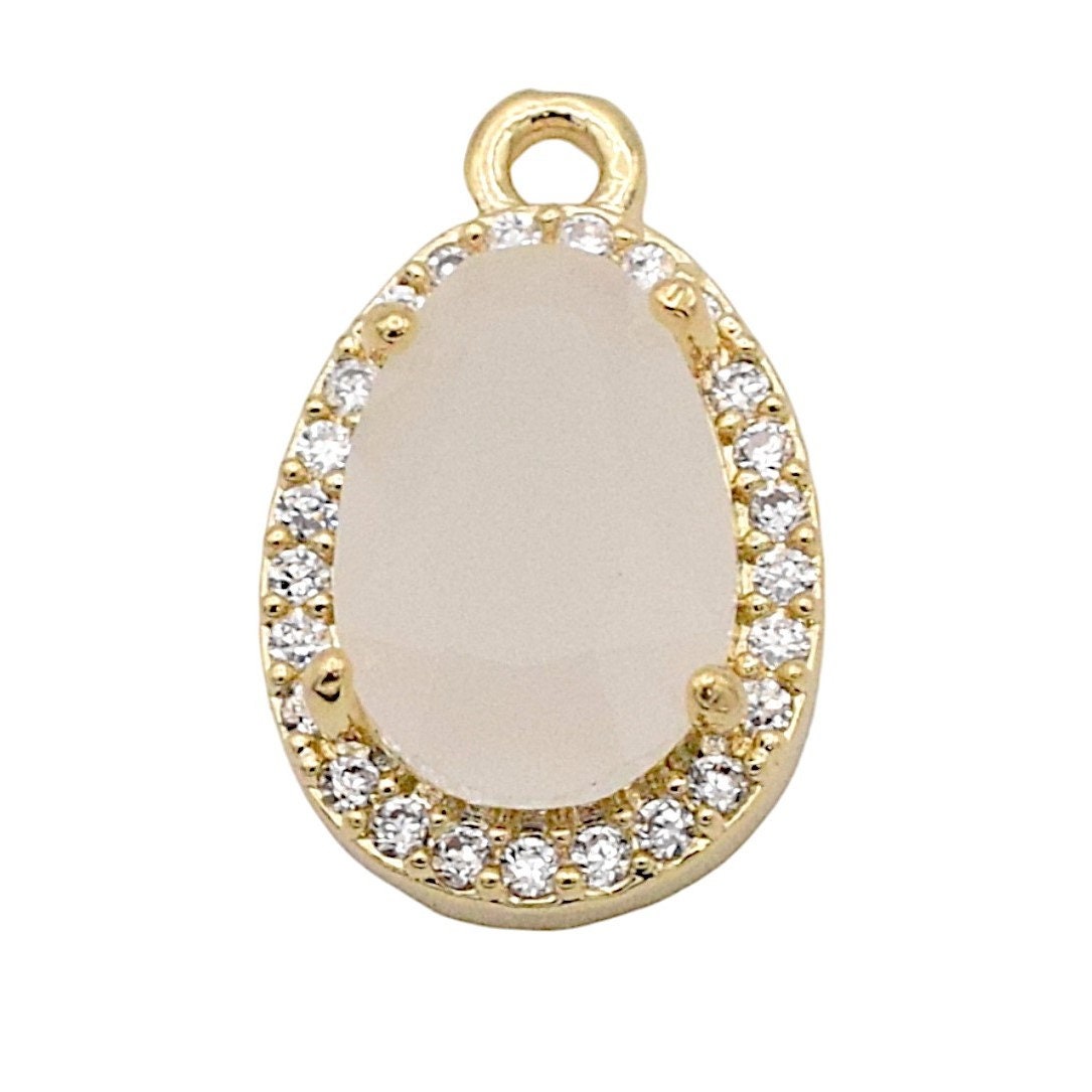 Gold Filled Look EP 18K Tear Drop Pendant: Classic Halo Zirconia Charm, Durable Gold Finish | 15x10mm, Jewelry Making Supply