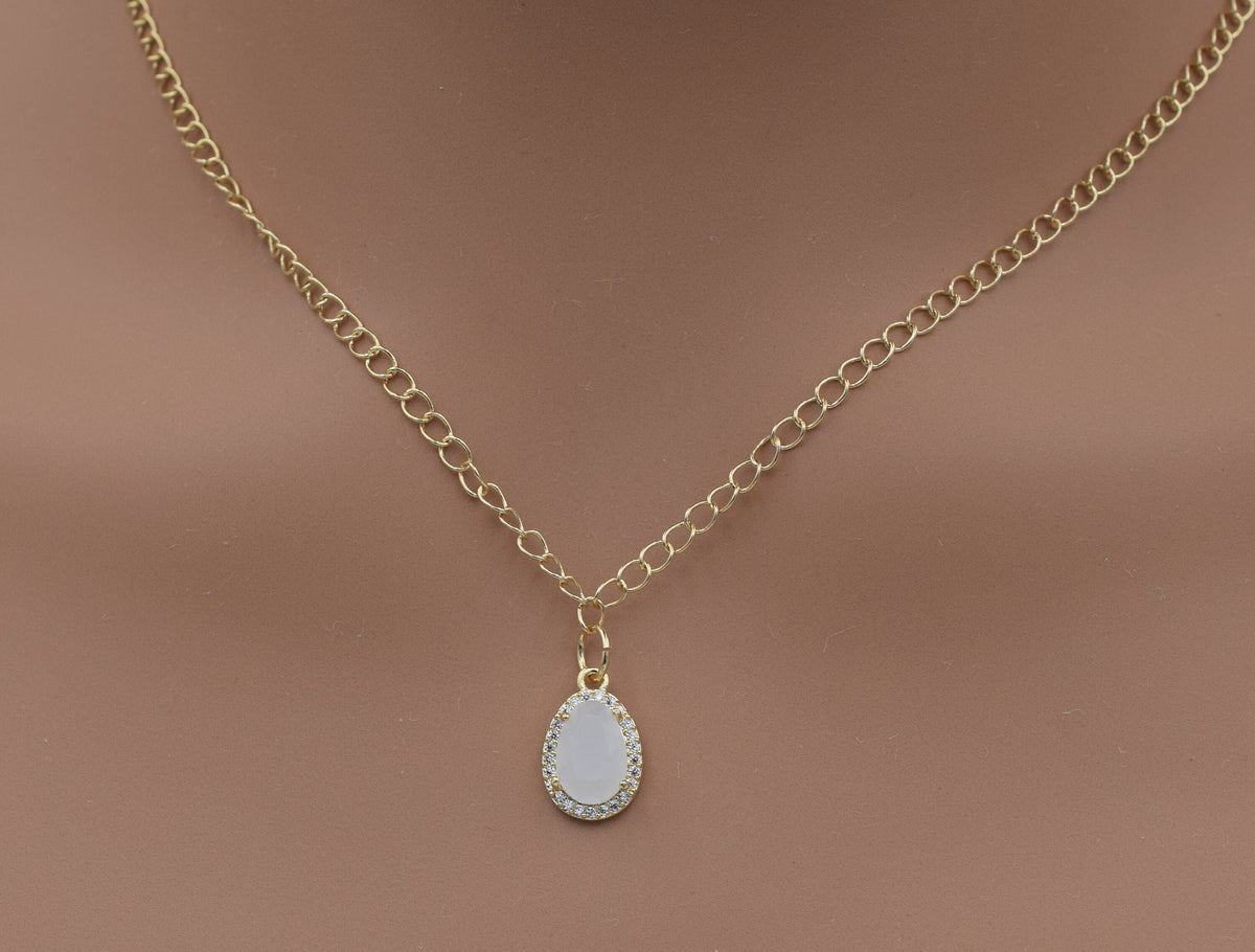 Gold Filled Look EP 18K Tear Drop Pendant: Classic Halo Zirconia Charm, Durable Gold Finish | 15x10mm, Jewelry Making Supply